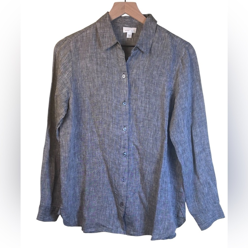 J.Jill Love Linen Gray Button-Up Shirt Blouse 100% Linen Size XS